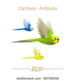 vector pic series Cartoon Animals. Amusing Animals. Australian pet flying Budgerigar. Clip art isolated on transparent background. EPS10 without mesh