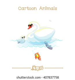 vector pic series Cartoon Animals  Amusing Animals  White swans   gold fish  Clip art isolated transparent background  EPS10 without mesh