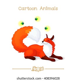 vector pic series Cartoon Animals. Amusing Animals. Red fox and fireflies. Clip art isolated on transparent background. EPS10 without mesh