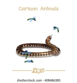 vector pic series Cartoon Animals. Amusing Animals. Coiled viper and insects. Clip art isolated on transparent background. EPS10 without mesh