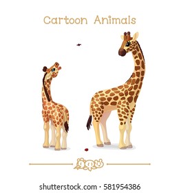 vector pic series Cartoon Animals. Amusing Animals. Dad and cub giraffes and ladybugs. Clip art isolated on transparent background. EPS10 without mesh 