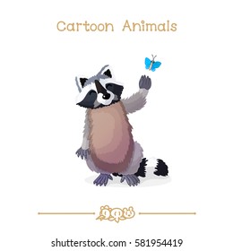 vector pic series Cartoon Animals. Amusing Animals. Raccoon and butterfly. Clip art isolated on transparent background. EPS10 without mesh 