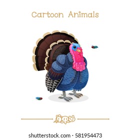vector pic series Cartoon Animals. Amusing Animals. Turkey and flies. Clip art isolated on transparent background. EPS10 without mesh