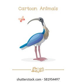 vector pic series Cartoon Animals. Amusing Animals. Ibis and butterfly. Clip art isolated on transparent background. EPS10 without mesh

