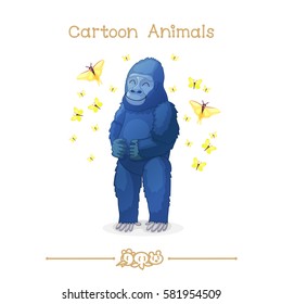 vector pic series Cartoon Animals. Amusing Animals. Gorilla and butterflies. Clip art isolated on transparent background. EPS10 without mesh