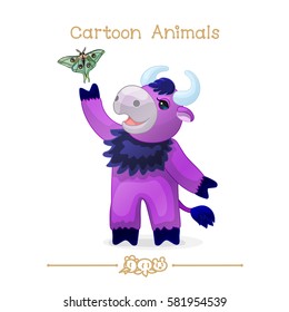 vector pic series Cartoon Animals. Amusing Animals. Bull and butterfly. Clip art isolated on transparent background. EPS10 without mesh