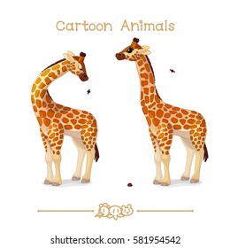 vector pic series Cartoon Animals. Amusing Animals. Giraffes and ladybugs. Clip art isolated on transparent background. EPS10 without mesh 