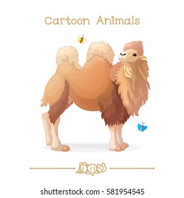 vector pic series Cartoon Animals. Amusing Animals. Bactrian camel and butterflies. Clip art isolated on transparent background. EPS10 without mesh