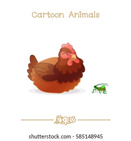 vector pic series Cartoon Animals. Amusing Animals. Hen and grasshopper. Clip art isolated on transparent background. EPS10 without mesh