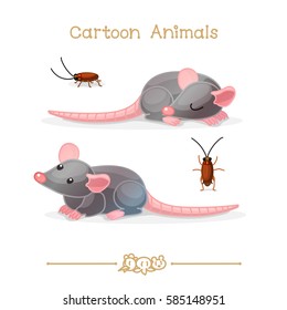 vector pic series Cartoon Animals. Amusing Animals. Rat and cockroach. Clip art isolated on transparent background. EPS10 without mesh