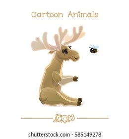 vector pic series Cartoon Animals. Amusing Animals. Elk and bumblebee. Clip art isolated on transparent background. EPS10 without mesh