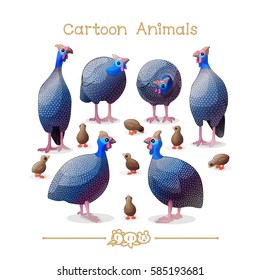 vector pic series Cartoon Animals. Amusing Animals. Many guineafowls. Clip art isolated on transparent background. EPS10 without mesh
