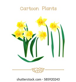 vector pic series Cartoon Plants. Narcissus set. Clip art isolated on transparent background. EPS10 without mesh