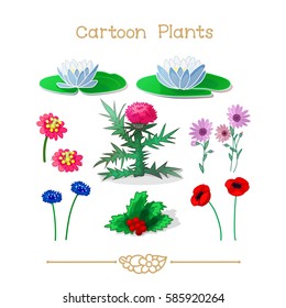 vector pic series Cartoon Plants. Flowers set. Clip art isolated on transparent background. EPS10 without mesh
