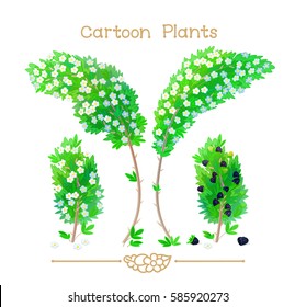 vector pic series Cartoon Plants. Huge bush thorn of blooming blackberry. Clip art isolated on transparent background. EPS10 without mesh