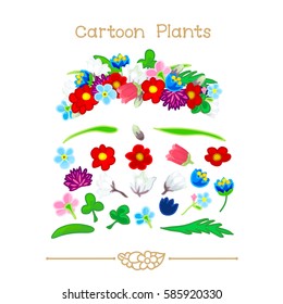 vector pic series Cartoon Plants. Wildflowers crown set.  Colorful headband. Flowers wreath, halos, diadem. Clip art isolated on transparent background. EPS10 without mesh