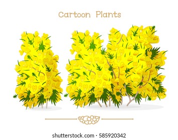vector pic series Cartoon Plants. Spring blooming yellow ulex europaeus (mountain 's gorse or whin). Clip art isolated on transparent background. EPS10 without mesh