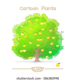 vector pic series Cartoon Plants. Autumn green tree. Apple tree full of ripe yellow apples in orchard. Apple-tree with fruits. Clip art isolated on transparent background. EPS 10 illustration