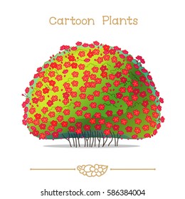 vector pic series Cartoon Plants. Spring green tree. Blossom bush quince. Red flower shrub  in full bloom. Flowering cydonia oblonga. Clip art isolated on transparent background. EPS 10 illustration