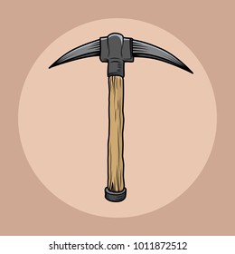 Vector pick icon. Cartoon pickaxe sticker.