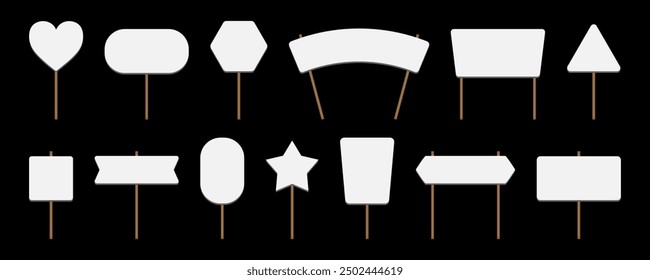 Vector picket banner frame. Picket sign big set vector illustration, demonstration banner, protest placard. Flat empty boards with wood sticks, protest sign template. Blank demonstration banners set. 