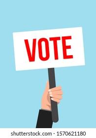 Vector picket placard sign vote election protest. Vote hand banner sign.