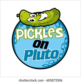 Vector Pickle Cartoon Character on pluto planet