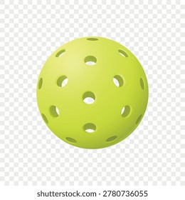 Vector Pickleball Ball Isolated. Yellow Perforated Plastic Ball for Pickleball Sport. Court Game, Training, Competition, Recreation, Sports Equipment, Fitness Design