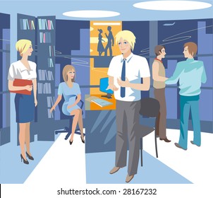 Vector pickture. Work at office. The company.