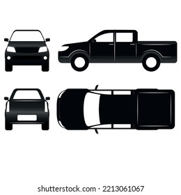 vector pickup truck with four corners. Unmanned vehicle, side view, back view, front view, top view.