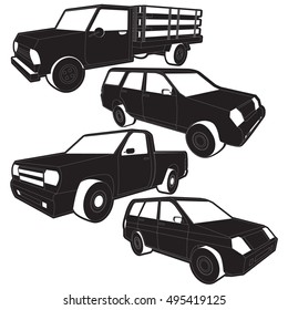 Vector Pickup Truck Silhouette Icons