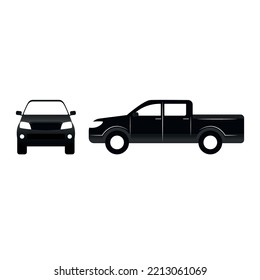 vector pickup truck with two corners. Unmanned vehicle, side view, front view