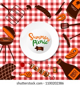 Vector picnic illustration. Spring, summer picnic in park. Banner, poster design template.