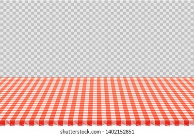 Vector picnic table with red checkered pattern of linen tablecloth isolated on transparent background