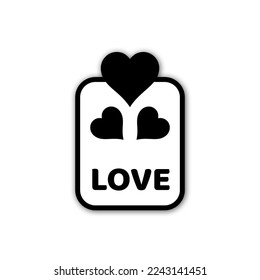 Botón de pictograma vectorial con el amor por la letra con 3 corazones sobre él