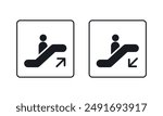 Vector pictogram isolated on white background. Up and down escalator icons. Transporation direction signs.