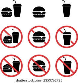 Vector Pictogram of No Eating Cheeseburger and Juice