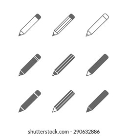 Vector pictogram Pencil icons set isolated on white.