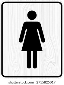 Sinal de pictograma vetorial de uma mulher com fundo sólido e símbolos pretos, adequado para adesivos e placas acrílicas.
