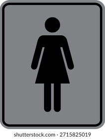 Sinal de pictograma vetorial de uma mulher com fundo sólido e símbolos pretos, adequado para adesivos e placas acrílicas.