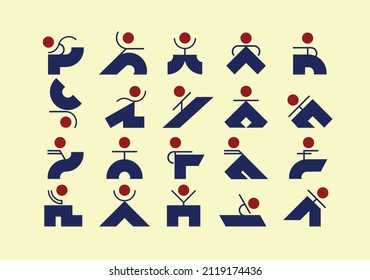 vector pictograms of little men performing sports movements 
