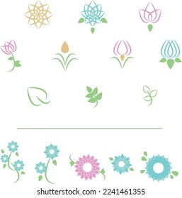 Vector pictograms made from 2 different shapes on the subject of nature, flowers and leafy plants