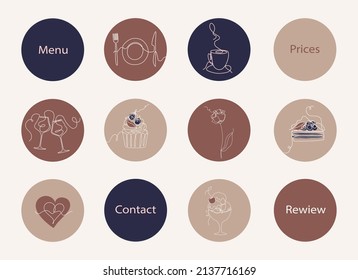 Vector Pictograms. Social Media Instagram Highlights Cover. Cute Icons For Restaurant, Cafe Or Bar.