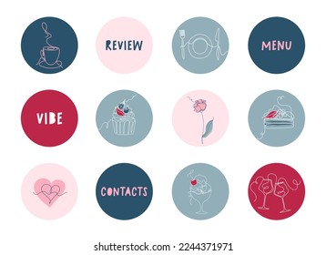 Vector pictograms. Social media Instagram Highlights cover. Cute icons for restaurant, cafe or bar.
