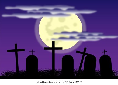 Vector picture about cemetery and full moon.