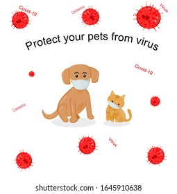 Vector picture about dog and cat wear mask to protect virus .Dog ,cat and pets wear mask.