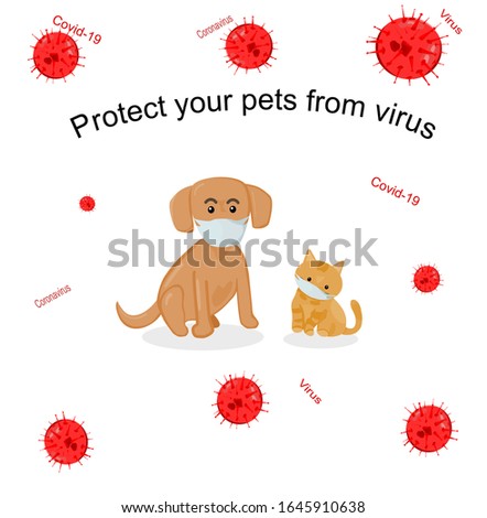 Vector picture about dog and cat wear mask to protect virus .Dog ,cat and pets wear mask.