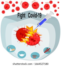 Vector picture about vaccine to covid-19 virus and symbol for protect virus.