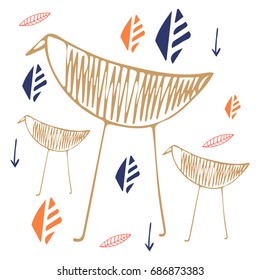 Vector picture, abstract birds. Stylized objects.