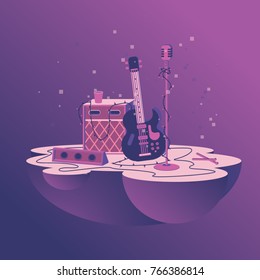 Vector picture of the amplifier and guitar on stage